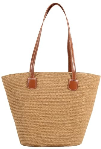 NTUOCAW Straw Beach Bag for Women Summer Beach Bag Large Beach Tote Bag Woman Shoulder Bag for Beach Travel Shopping Vacation Swim Pool Holiday Essentials Beach Tote Bags with Zipper (45cm*30cm*14cm)