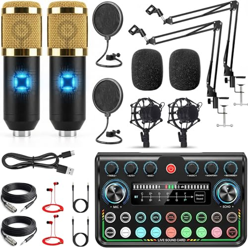 Podcast Equipment Bundle - Podcast Mikrofon Set, Mixer Kit mit Live Soundkarte, for Streaming Singing Podcasting Recording, Compatible with Phone PC Laptop