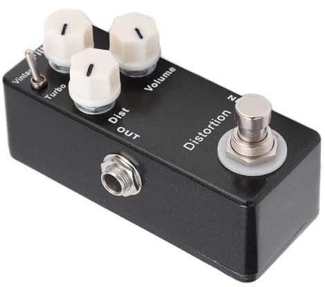 Pedal de Distorsión para Guitarra, Efecto Eléctrico, Cuerpo Metálico Negro - Interruptor True Bypass, Ajuste de Ganancia y Volumen, Ideal para Conciertos y Uso Profesional