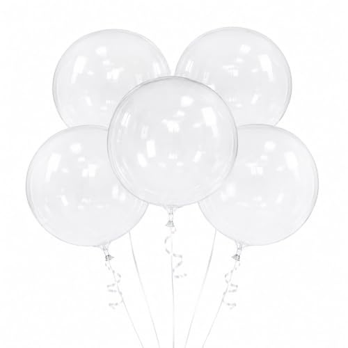 Tourima 5 Stück 24 Zoll Bobo Ballon, Durchsichtige Luftballons Geburtstag, Happy Birthday Helium Ballons, Luftballon Zum Befüllen Mit Geschenken, Hochzeitsdeko Gender Reveal Party Deko Discokugel Deko
