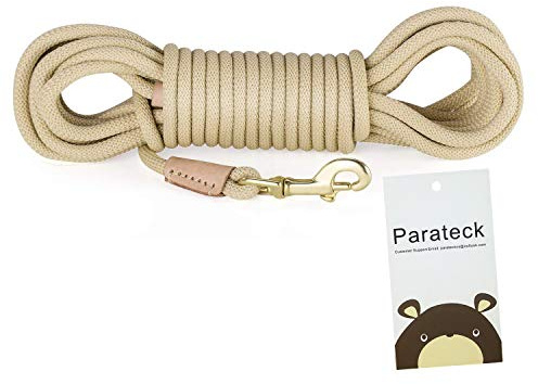 Schleppleine für Große Hunde 10M 20M 5M Hundeleine Trainingsleine Hund Runde Gummierte Griff rutschfeste und Robuste Trainingsleine Karabiner aus Messing (20m, Beige)