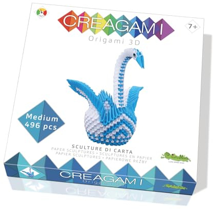 CreativaMente Creagami 3178724 Origami 3D, Papierskulptur Schwan, Bastelset für Erwachsene und Kinder ab 7 Jahren, 496 Teile