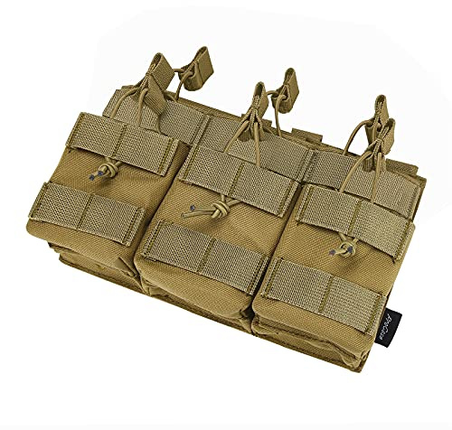 ProCase Oberseite Öffnen DREI Fächer Mag Beutel, Triple Stacker Open Top Taktische Magazintasche mit Bungee-Trägern für Pistolen Magazines -Khaki