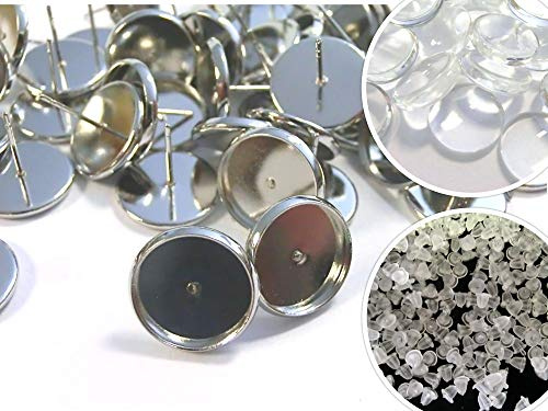 50 Ohrstecker mit 50 Cabochons 8mm Ohrringe Fassungen Rohlinge Farbe Antiksilber