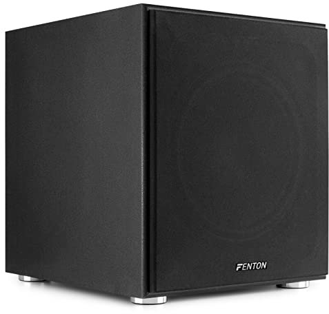 Fenton SHFS12B 12 Active Subwoofer with Built-In 400W Amplifier, Adjustable Crossover & Phase Control, Front-Firing Bass Speaker for Home Cinema & HiFi Audio Systems - Black