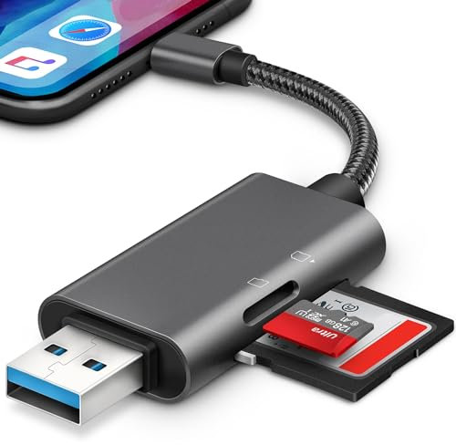 SD Card Reader for iPhone iPad, AkHolz 4 in 1 Camera Card Viewer SD Card Reader Adapter for SD Micro SD Card, Camera Memory Card Reader Compatible with iPhone iPad iPod Windows Mac OS Desktop, Laptop