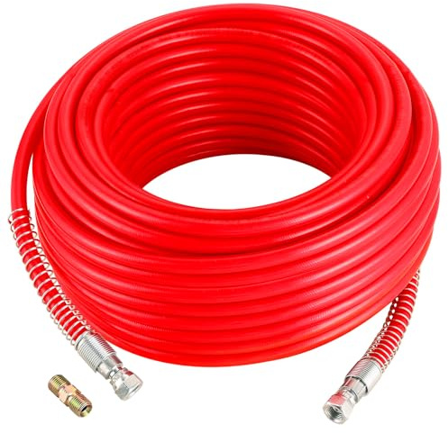 MAOPINER 1/4 Airless Paint Sprayer Hose 100FT Red, 3300 PSI High Pressure Flexible Fiber Tube, Universal Airless Sprayer Hose (100FT, Red)