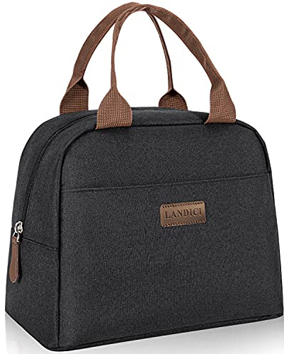 LANDICI Insulated Cooler Lunch Bag for Adult Women Men Ladies, Portable Small Soft Lunch Box Cool Bag for Work/Office/Picnic/Travel/Outdoor/Packed, Black
