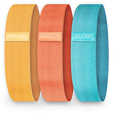 Myga Booty Bands Set | 3 Widerstandsbänder in verschiedenen Stärken | Perfekt für Krafttraining, Pilates & Yoga | rutschfest & Hautfreundlich | Fitnessbänder für Beine & Po | 18 kg, 30 kg, 45 kg