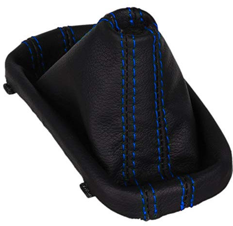 ICT Schaltmanschette Schaltsack kompatibel mit VW Golf 5 6, GTI GTD R32 Scirocco 3 Automatikgetriebe – passend für Modelle mit Doppelkupplungsgetriebe (z. B. DSG) – Leder (Naht blau - GTI)
