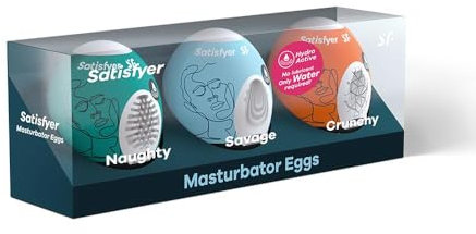 Satisfyer Masturbator Egg Set | 3er-Set Naughty, Savage & Crunchy | Hydro-aktives TPE für realistische Stimulation | Kein Gleitgel nötig für ein optimales Erlebnis | Einmalgebrauch