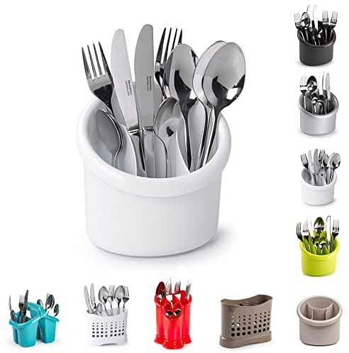 4 Compartment Cutlery Drainer Caddy | High Grade Plastic Utensil Holder for Kitchen | Cleaning Tools Organizer for Home & Kitchen (White-D3)