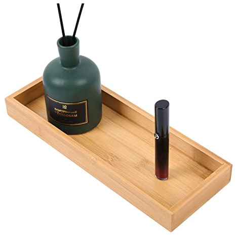 Natural Bamboo Vanity Tray, Sink Tray, Smooth and Thick Wooden Tray for Toilet Tank and Bathroom Counter Top, Kitchen Decor Wood Holder and SPA Home, 11.5x4.4x1.2 inches