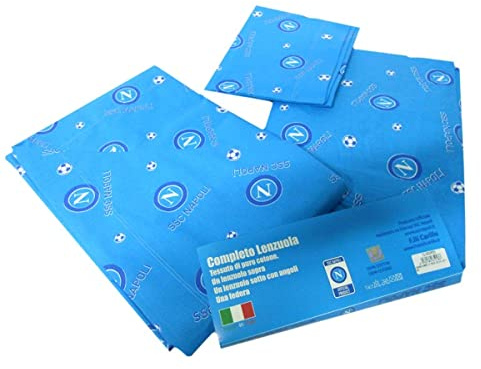 LIGUORO SHOP Completo Lenzuola per Letto Singolo Tre Pezzi SSC Calcio Napoli 100% Puro Cotone Prodotto Ufficiale