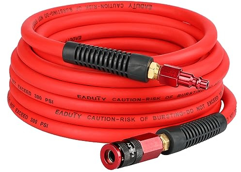 EADUTY Hybrid Air Hose 1/4 In. x 25 ft, Lightweight, Flexible, Durable Air Compressor Hose with Aluminum Universal Quick Coupler and Industrial Plug, Red