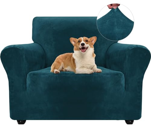 Ystyle Elastischer Samt Sofabezug 1 Sitzer, Dunkel Grün | Stretch Sofa Überzug, Sofaschoner Rutschfest, Couch Überzug, Sofa Cover mit Armlehnen, Sesselschoner Sofaschutz Katze