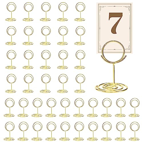 40 Stück Tischkartenhalter Metall, Tischnummernhalter aus Metall Fotohalter Kartenhalter, Tischnummernhalter für Hochzeiten, Platzkartenhalter Memohalter für Restaurant Tisch Party (Gold, 3cm x 5cm)