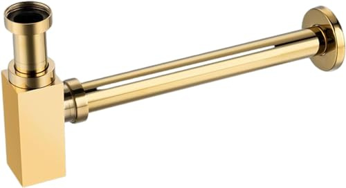 BALNEO Sifón Para Lavabos, Universal Para Lavabos Y Lavabos, Desagüe, Ajuste Perfecto - Sifón Con Abertura De Limpieza, Latón Dorado, G1 1/4 X 32mm, Universal, Tubo, Cuadrado