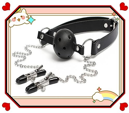 🅑🅓🅢🅜 Juguete De Bola De Boca De Silicona Con Cadena De Acero Inoxidable, Regalo Para Hombre Mujer (negro) 𝙎𝙚̣𝙭 𝙏σ𝙮𝙨