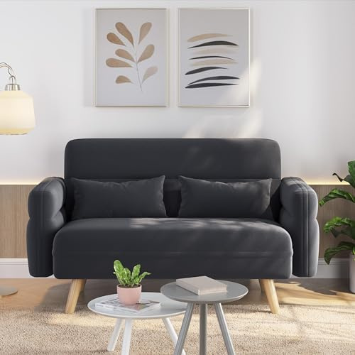 Yaheetech 46 Small Modern Fabric Sofa Loveseat Mid Century 2 Seater Sofa Couch with Lumbar Pillows, Solid Wood Legs for Living Room, Small Space, Dorm, Office, Bedroom, Dark Gray