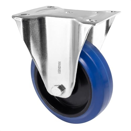 WAGNER Soft-Bockrolle - Durchmesser Ø 125 mm, Bauhöhe 155 mm, Stahl verzinkt, blau/schwarz, Anschraubplatte 85 x 105 mm, Tragkraft 105 kg - 04872501