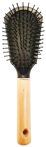 Super Mundo - Cepillo de Pala Profesional, Cepillo Pelo plástico para Alisar y Secar el Cabello,con Mango Madera(96333)