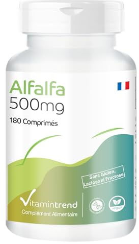 Vitamintrend Alfalfa 1500mg Tagesbedarf, 180 Tabletten, 4:1 Extrakt, Nahrungsergänzungsmittel vegan ohne Magnesiumstearat, in Deutschland hergestellt