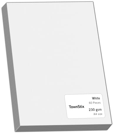 60 Stück, 230g - A4 Tonkarton Weiß, Fotokarton Dickes Papier zum Drucken | Tonpapier Kartonpapier Bastelkarton Pappe