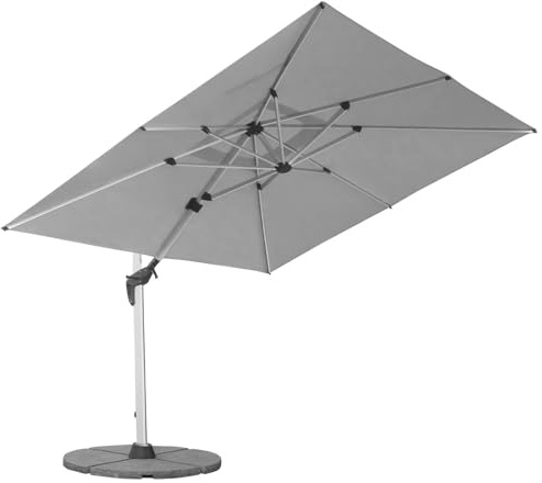 anndora Aluminium Ampelschirm 300 x 400 cm mit Kurbelsystem - Drehbar, Neigbar, Kippbar - Marktschirm, Gartenschirm - Farbe Silber Grau mit 4 Stück Granitplatten 120kg