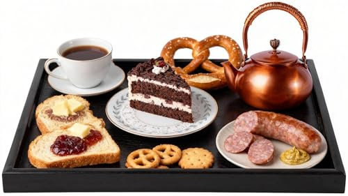 Cocoarm Bandeja Rectangular de Madera Maciza, Negra, Moderna y Elegante, para Servir, Mesa de Café, Té y Restaurante, 30 x 24 cm