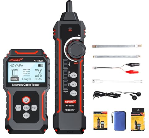 NOYAFA NF-8209S Probador avanzado de cable de red, prueba de cable, parpadeo de puertos, trazador de cables Ethernet con PoE/NCV, CAT5, modo de escaneo de línea multifuncional CAT6, kit de seguimiento