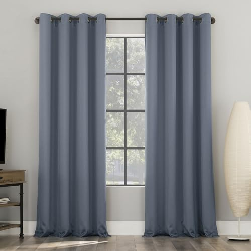 Sun Zero Nordic 2-Pack Theater Grade Noise Reducing Extreme 100% Blackout Grommet Curtain Panel Pair, 52 x 84, Denim Blue