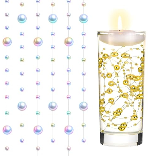 Kaezuy Schwimmende Kerzen, Künstliche Perlenschnur für Schwimmkerzen Vasenfüller 5M, Floating Candles Vasenfüller Deko für Hochzeit Party Tischdeko Home Dekoration Handwerk (Laser)