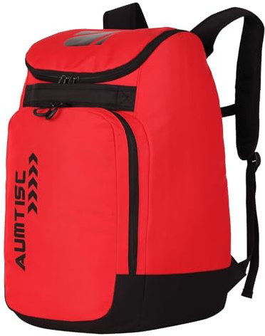 AUMTISC Zaino per scarponi da sci Borse da sci leggere per lo snowboard Bagagli da viaggio Resistente (45L, Rosso)