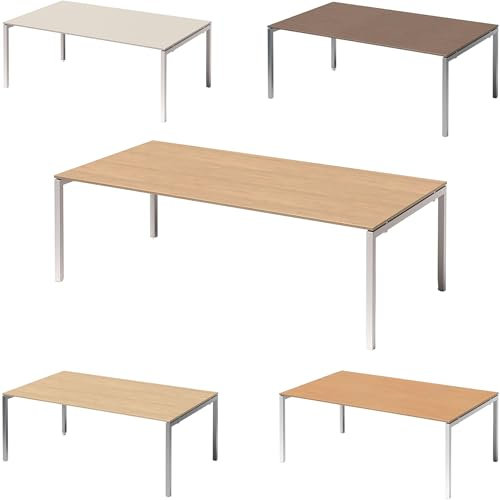 Bisley Cito Konferenztisch 200x120 cm, Tischplatte in Grauweiß, U-Gestell in Weiß - Besprechungstisch & Meetingtisch, großer Chef Schreibtisch XXL-Tisch Konferenzraum Chefbüro