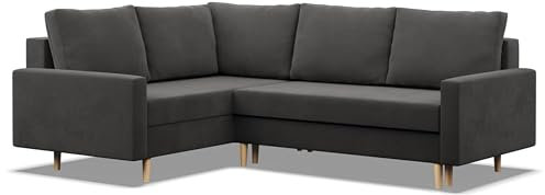 Mebligo - Ecksofa mit Schlaffunktion und Bettkasten Blank, Eckcouch mit Ottomane Links, Sofa L Form 226 x 175 x 92 cm, Couch mit Bonellfedern, Ecke Sofa Wohnzimmer, Schlafsofa - Grau