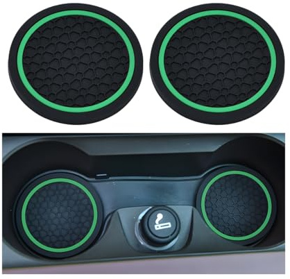 Adunsiaoto 2 Piezas Posavasos Coche Antideslizante, Posavasos De Coche Universal Coches PVC, Antipolvo Posavasos De Coche, Accesorios Interior para Mayoría Vehículos Portavasos(Negro Verde)