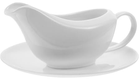 YARNOW 1juego Salsera Blanca Para Salsas y Condimentos Para Uso Diario y Celebraciones Incluye Plato De Porcelana y Saucier Asa