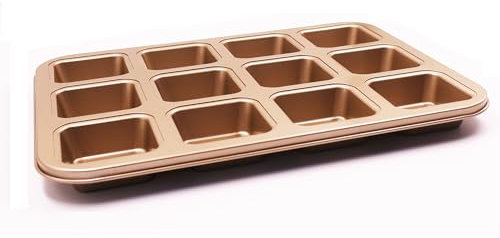 12 mini moldes cuadrados para tartas, brownies, molde antiadherente de acero al carbono para hornear (dorado)