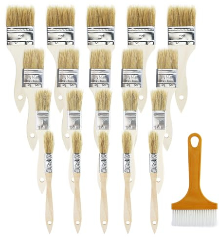20 Stück Naturborsten Lackpinsel-Set mit 1 Stück Kunststoff-Ölpinsel, Flachpinsel, Holzbeize-Malerpinsel für DIY, Lack, Wandfarbe, Ölbeize (13/25/37/50 mm)