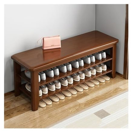 Zapatero de madera, banco de zapatos de madera rústica para armario de entrada, banco de almacenamiento de zapatos ajustable duradero de 2/3 niveles, almacenamiento de zapatos de color nogal