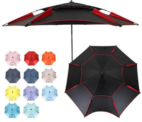 HonunGron Parapluie de Pêche D'extérieur Robuste 200/220/240cm avec Ancre de Plage, Parasol de Plage, Parasol de Jardin Exterieur Anti UV, pour Plage, Balcon, Terrasse (220cm,Noir)