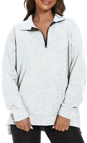 APEIYU Half Zip Pullover Womens Sweatshirts Long Sleeve Tops for Ladies Sweatshirts Lapel Zipper Casual Pullover Tops Knit Shirts Ash XXL