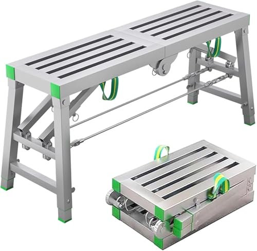 Andamio de Plataforma de Trabajo, Banco de Trabajo portátil y Plegable, Taburete de Escalera con Altura Ajustable, Acero galvanizado, Carga máxima de 400 kg