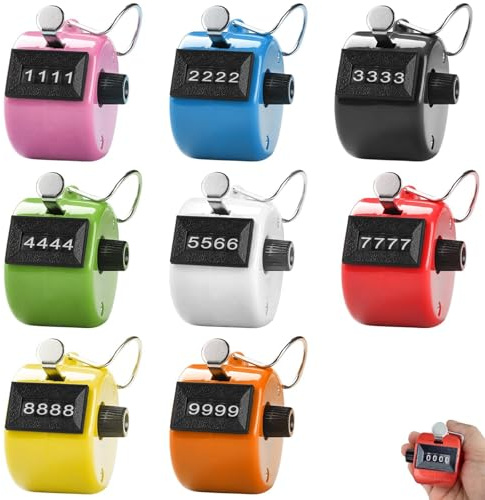 GOMETY 8 contatori manuali, contatore a 4 cifre in ABS – contatore manuale meccanico per contatore di persone, coaching, golf, contatore di file a maglia (8 colori)