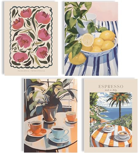 mojoliving Poster café - Images murales pour la cuisine - Poster esthétique - Images vintage - Décoration de salon et cuisine (Coffee Lemon) - 4x A4 | Sans cadre