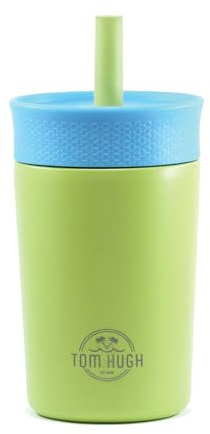 Tazza termica in acciaio inox con cannuccia, per bambini e adulti, 400 ml, per scuola, sport, tempo libero, come Stanley Cup per bambini, ma più maneggevole (verde)