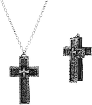 XFSRG Collar de Cruz Hombre Negra Cadena Acero Inoxidable con Compartimento Secreto Duradera Collar con Colgante Cruz Joyas de Vintage para Todas las Ocasiones