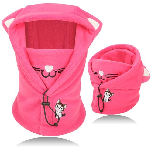VGMANNTA Termisk fleece balaklava barn vinter nytt djur ansiktsskydd skidmask för barn från 4–12 år, multifunktionell vindtät halsduk med huva halsvärmare för cykling utomhus, röd, one size