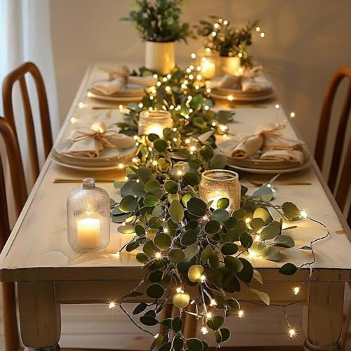 Twinkling Olive Vine Fairy Lights With Led, Vine Light Artificial Greenery Garland, Faux Vine Lights Artificial Greenery Garland, Prelit Lighted Artificial Garlands for Christmas Fireplace Mantle (2)